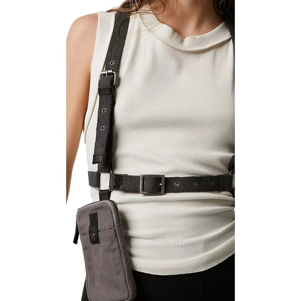 Free People Gray Change Me Up Harness‎ Crossbody Pouch NWOT